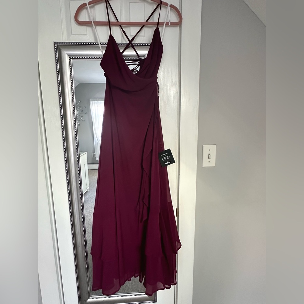 Lulus In Love Forever Plum Lace-Up High-Low Maxi Dress